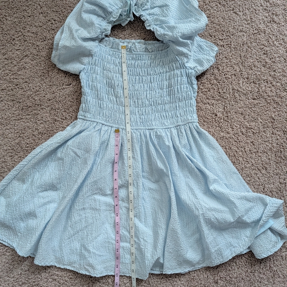 TCEC Light Blue Puff Sleeve Square Neck Smocked Mini Dress Size Medium - Picture 10 of 10